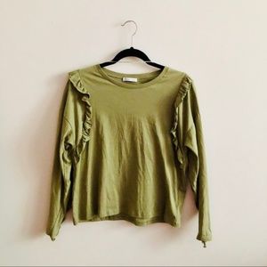 NEW ZARA GREEN LONG SLEEVE RUFFLES BLOUSE